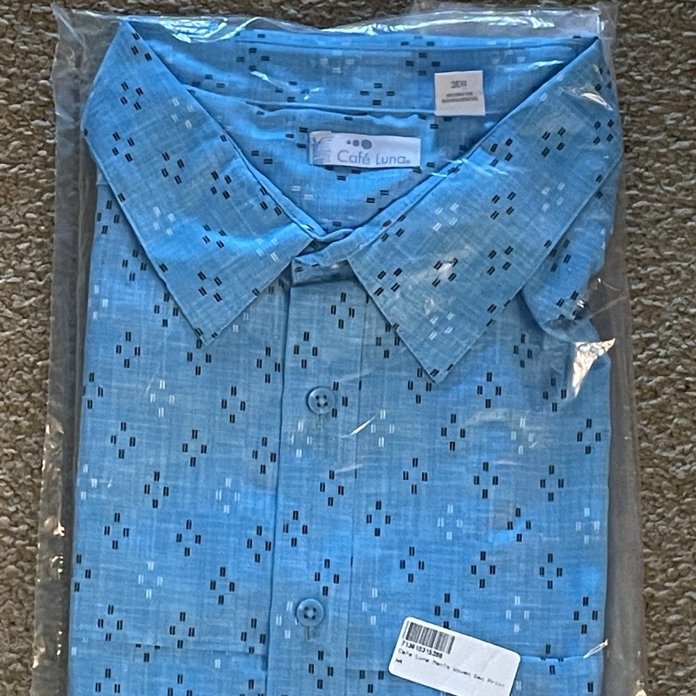 NWT Light Blue Print Spring Break S/S Shirt CAFE LUNA 3XL  sz 54 / 56